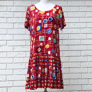 EUC Vintage mixed print drop waist rayon dress M